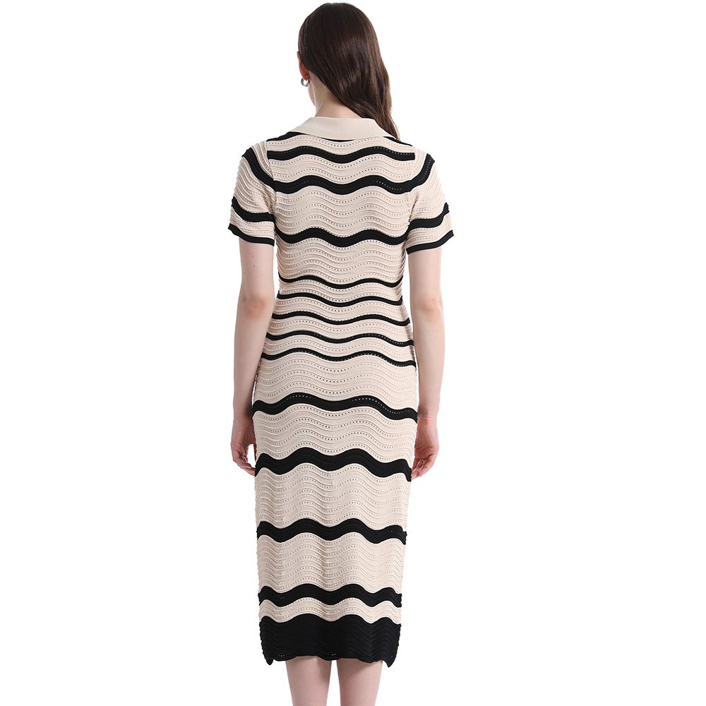 knit dress manufacturer custom spring summer high low texture zigzag wave stitch stripe sweater dress