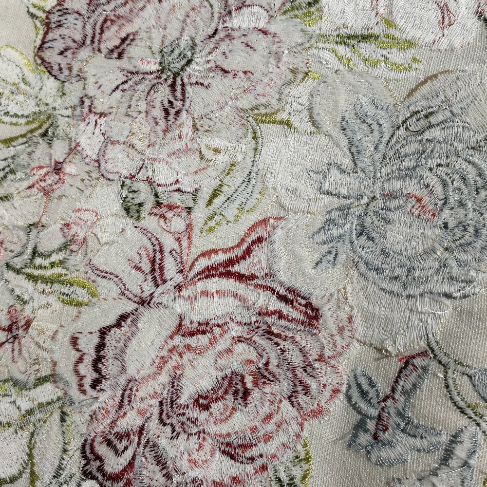 polyester flower embroidery tulle fabric for upholstery
