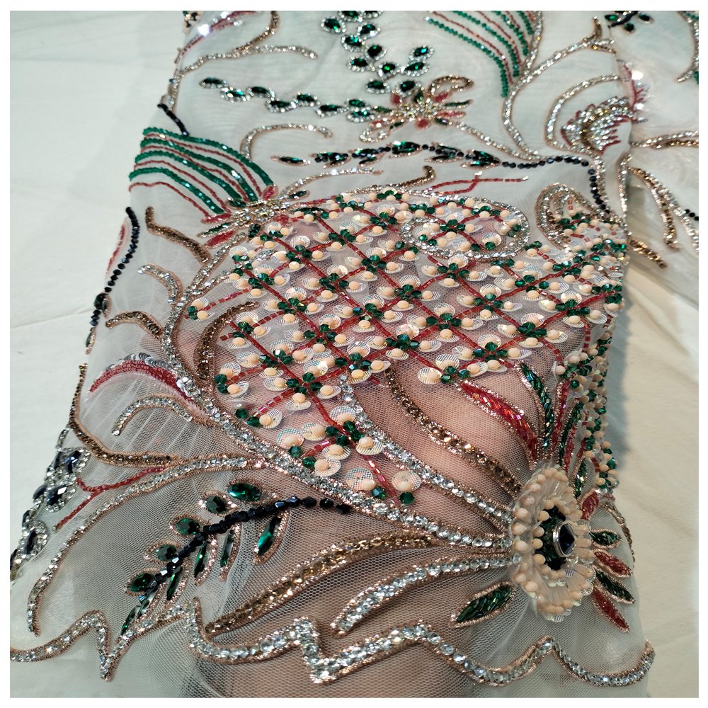 3D Crystal Heavy Stone Beaded Lace Fabric For Wedding Lace European Dress Supplier From Indian Handmade Bridal Lace For Women