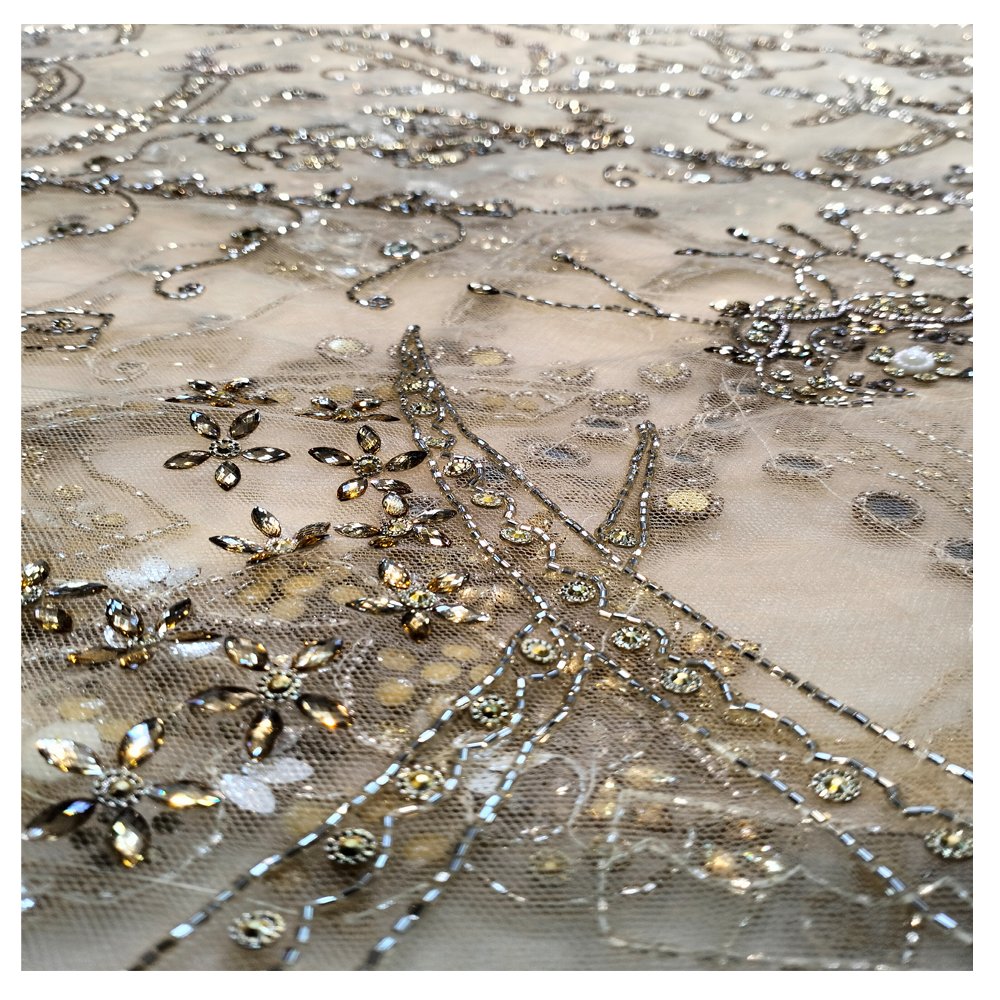 3D Crystal Heavy Stone Beaded Lace Fabric For Wedding Lace European Dress Supplier From Indian Handmade Bridal Lace For Women