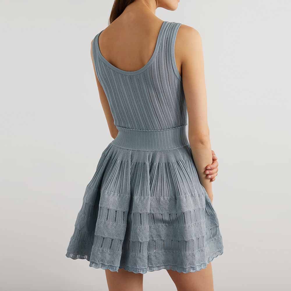 Knitwear Manufacturer Custom Autumn Winter high quality sleeveless Elastic waist Ribbed pointelle-knit mini dress