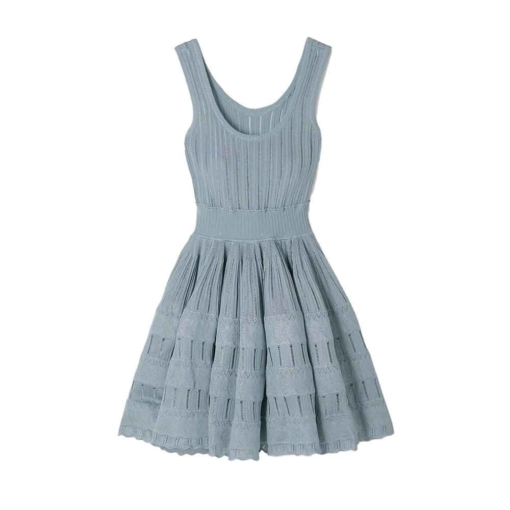 Knitwear Manufacturer Custom Autumn Winter high quality sleeveless Elastic waist Ribbed pointelle-knit mini dress