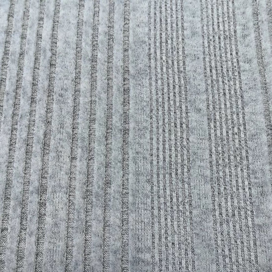 Custom Yarn Dyed Hemp Gray 94% polyester and 6% spandex Coarse Needles Hacci 6x3 Rib Fabric