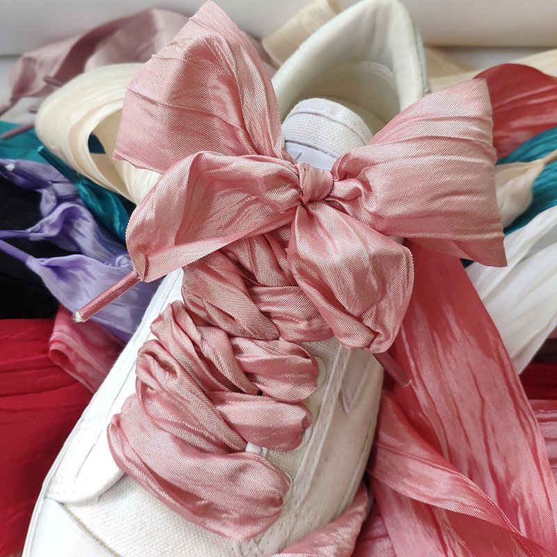 5cm Wide Satin Shoe Laces Trend Beauty White Casual Polyester Pair of Flat Silk Big Bow Wide Laces Widened Butterfly Bow Ruffles