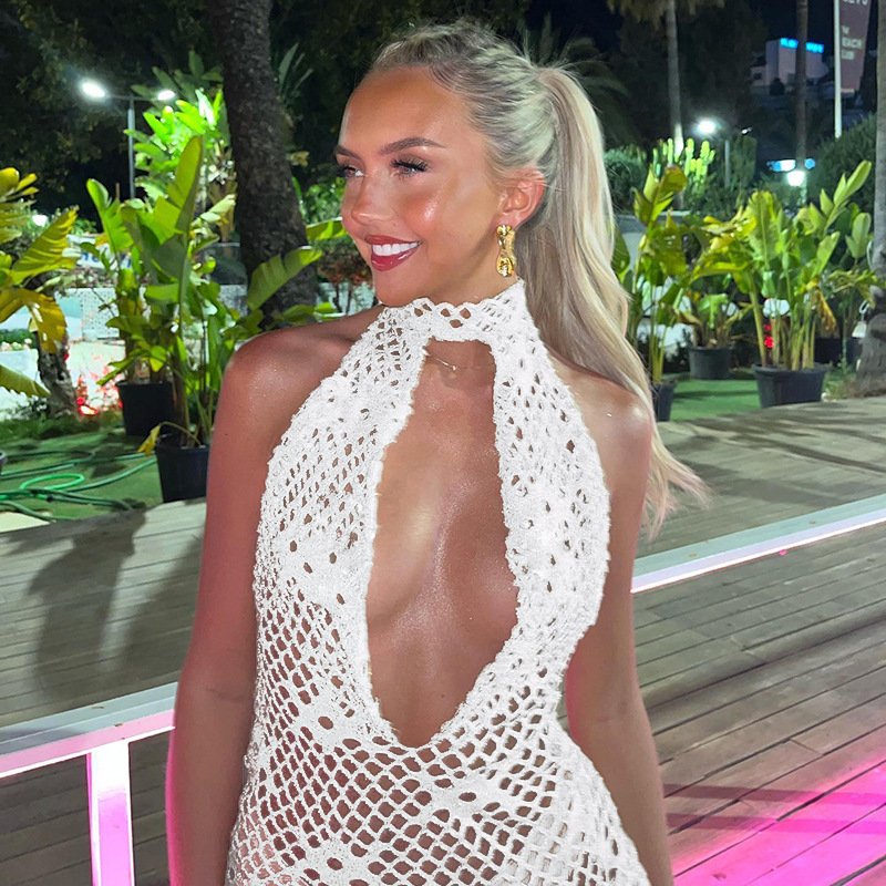 Peeqi D24DS117 fashion 2024 new lace streetwear solid color sleeveless backless halter slim dress sexy mini dress women lady