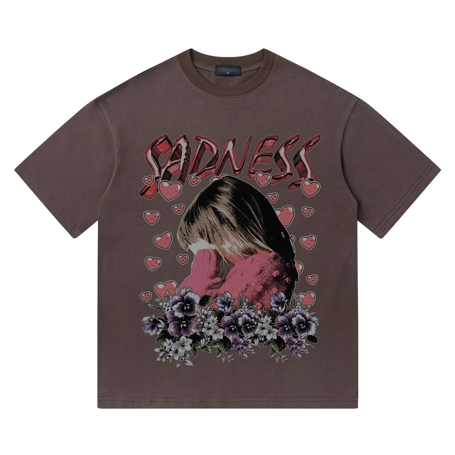 Girl Simple Heart Pattern Womens T-shirts Hot Selling Custom Logo Rib Street Retro Short Sleeves Cute Trend Summer Printed