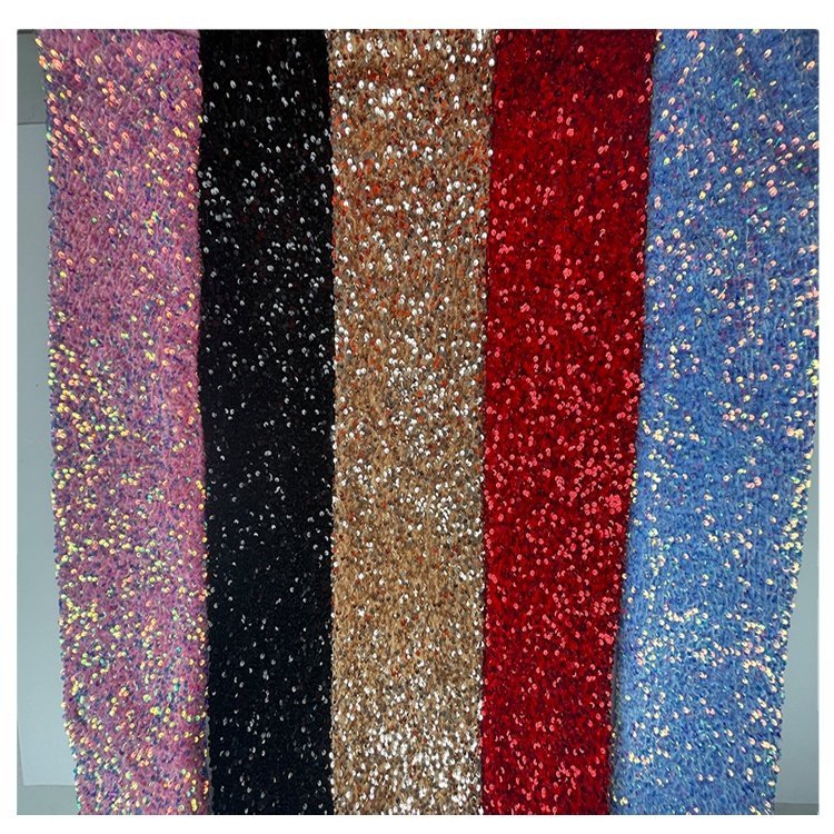 Factory wholesale price velvet sequin fabric stock lace fabrics embroidery for women party dress