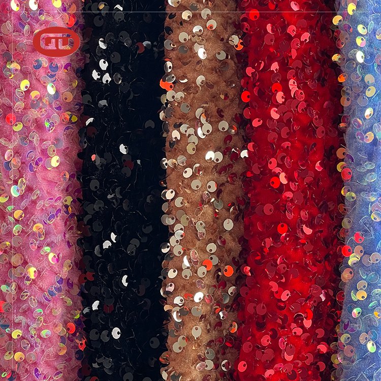 Factory wholesale price velvet sequin fabric stock lace fabrics embroidery for women party dress