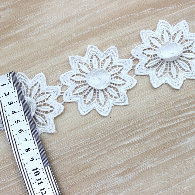 Zeal High Quality 3D Flower Floral Embroidery Lace Trim Cotton Milk Silk Fabric for DIY Wedding Dress Decoration Cord