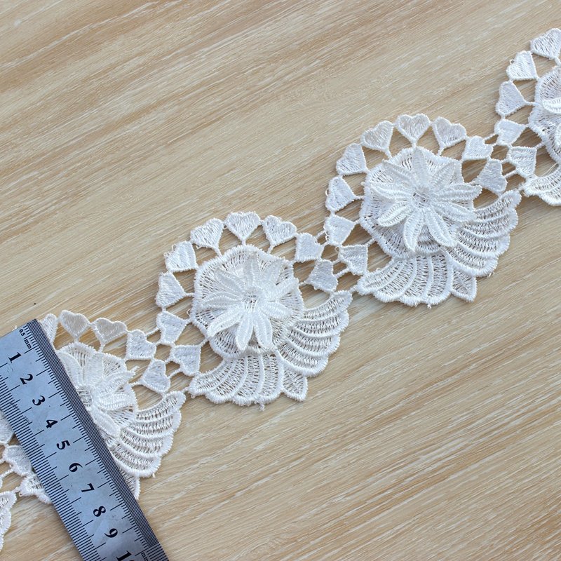 Zeal High Quality 3D Flower Floral Embroidery Lace Trim Cotton Milk Silk Fabric for DIY Wedding Dress Decoration Cord