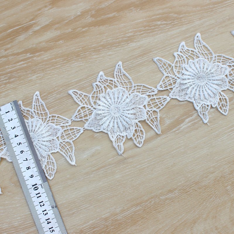 Zeal High Quality 3D Flower Floral Embroidery Lace Trim Cotton Milk Silk Fabric for DIY Wedding Dress Decoration Cord