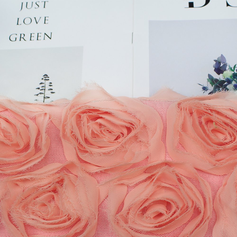Pure and fresh rose chiffon embroidery fabric for pillow cover manufacturers wholesale