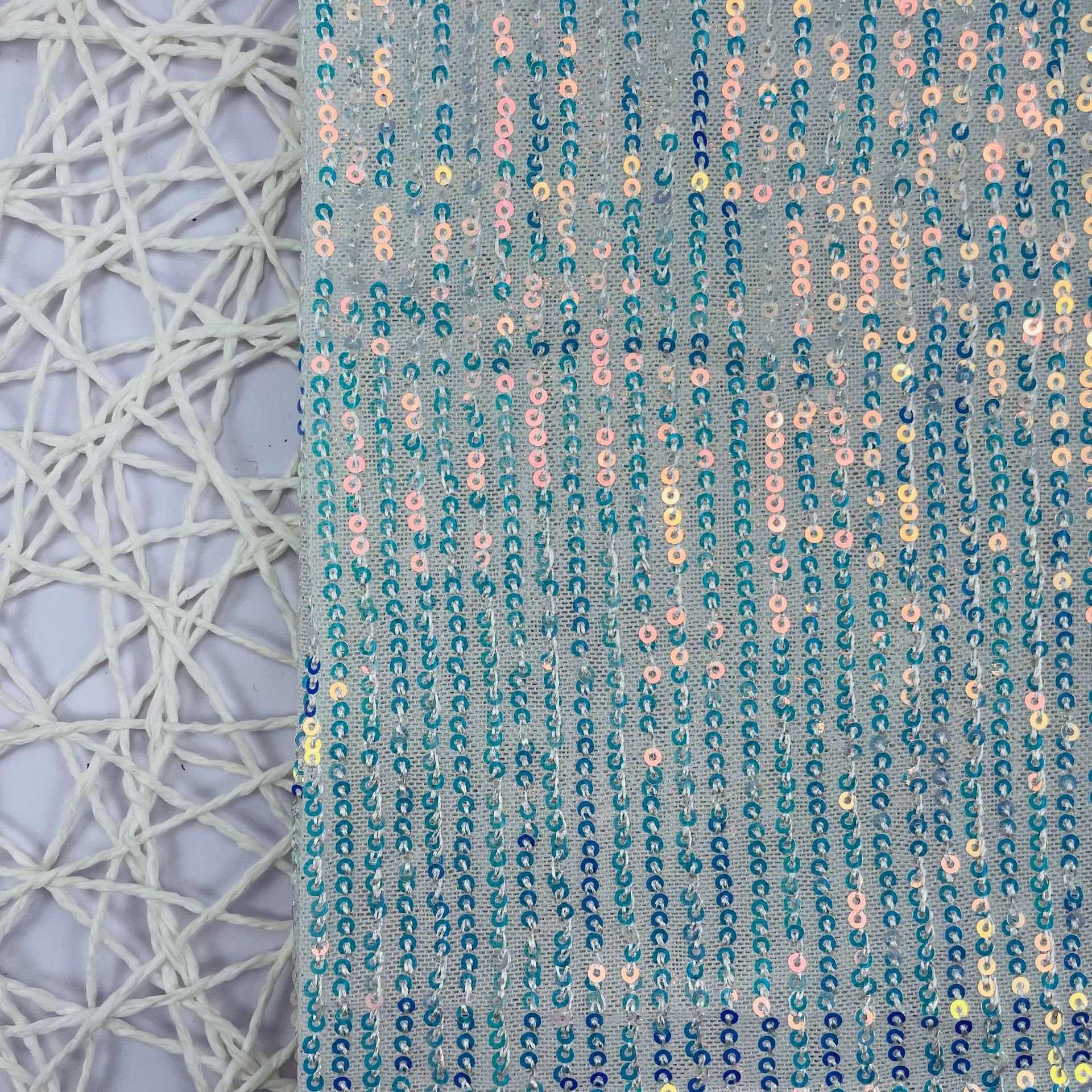 Wholesale Luxury Embroidery Exquisite Champagne 3mm Stripe Bridal Stretch Stripe Mesh Sequin Fabric For Children Clothes