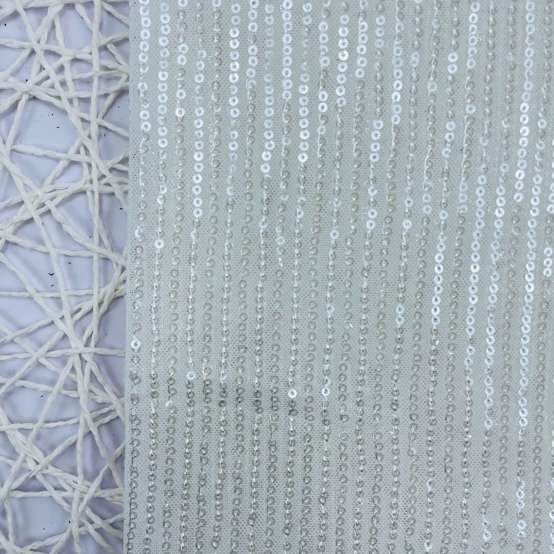 Wholesale Luxury Embroidery Exquisite Champagne 3mm Stripe Bridal Stretch Stripe Mesh Sequin Fabric For Children Clothes