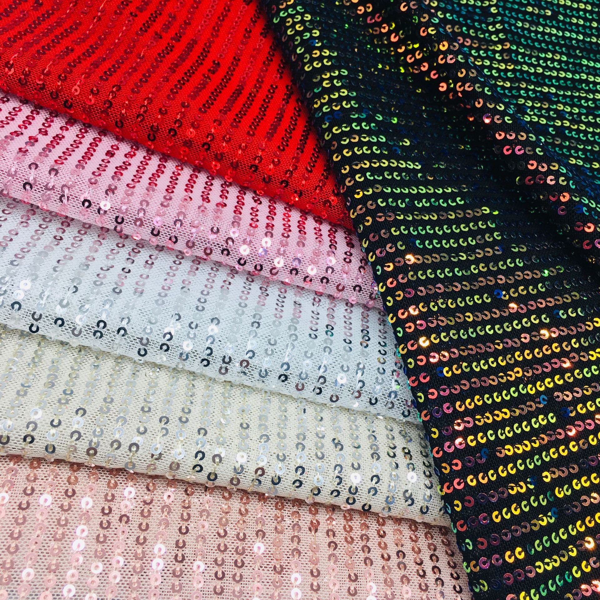Wholesale Luxury Embroidery Exquisite Champagne 3mm Stripe Bridal Stretch Stripe Mesh Sequin Fabric For Children Clothes