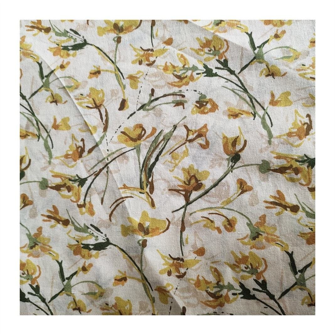 China Factory Manufacture Hot Sales Design Pattern Digital Printed Linen Fabric Woven Ramie Cotton Fabric For Garment
