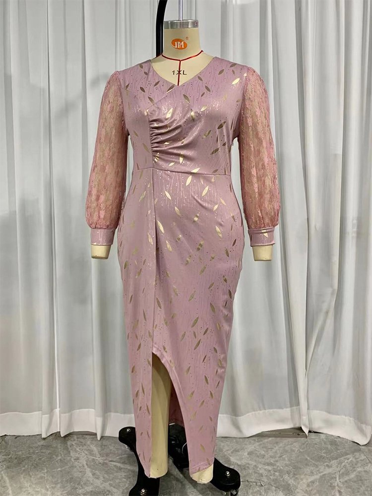 Customized high quality prom plus size women's dresses Summer 2022 new lace luxury pink long sleeve dress