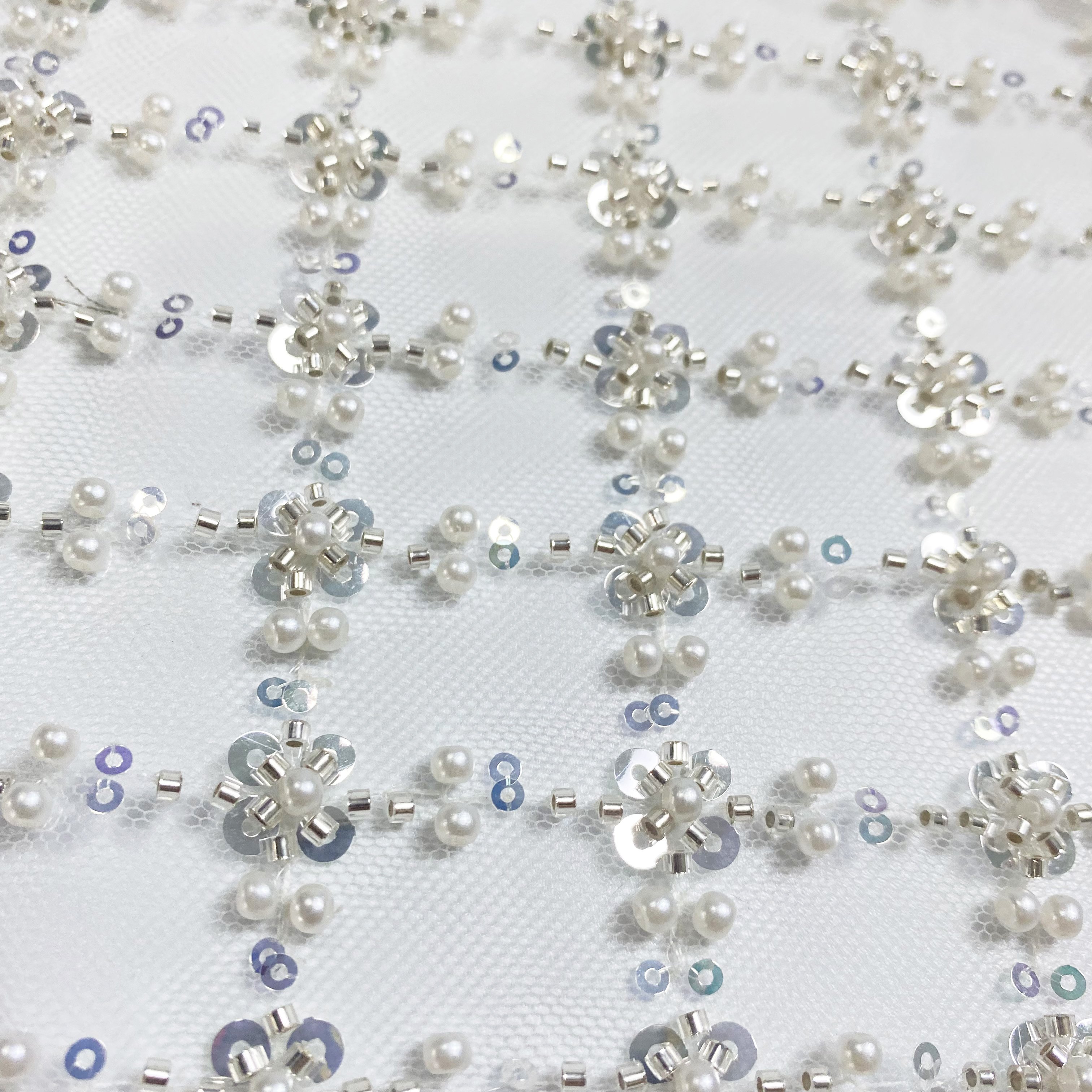 2024 Square grid sequin net embroidery fabric beaded lace fabric for luxury dress