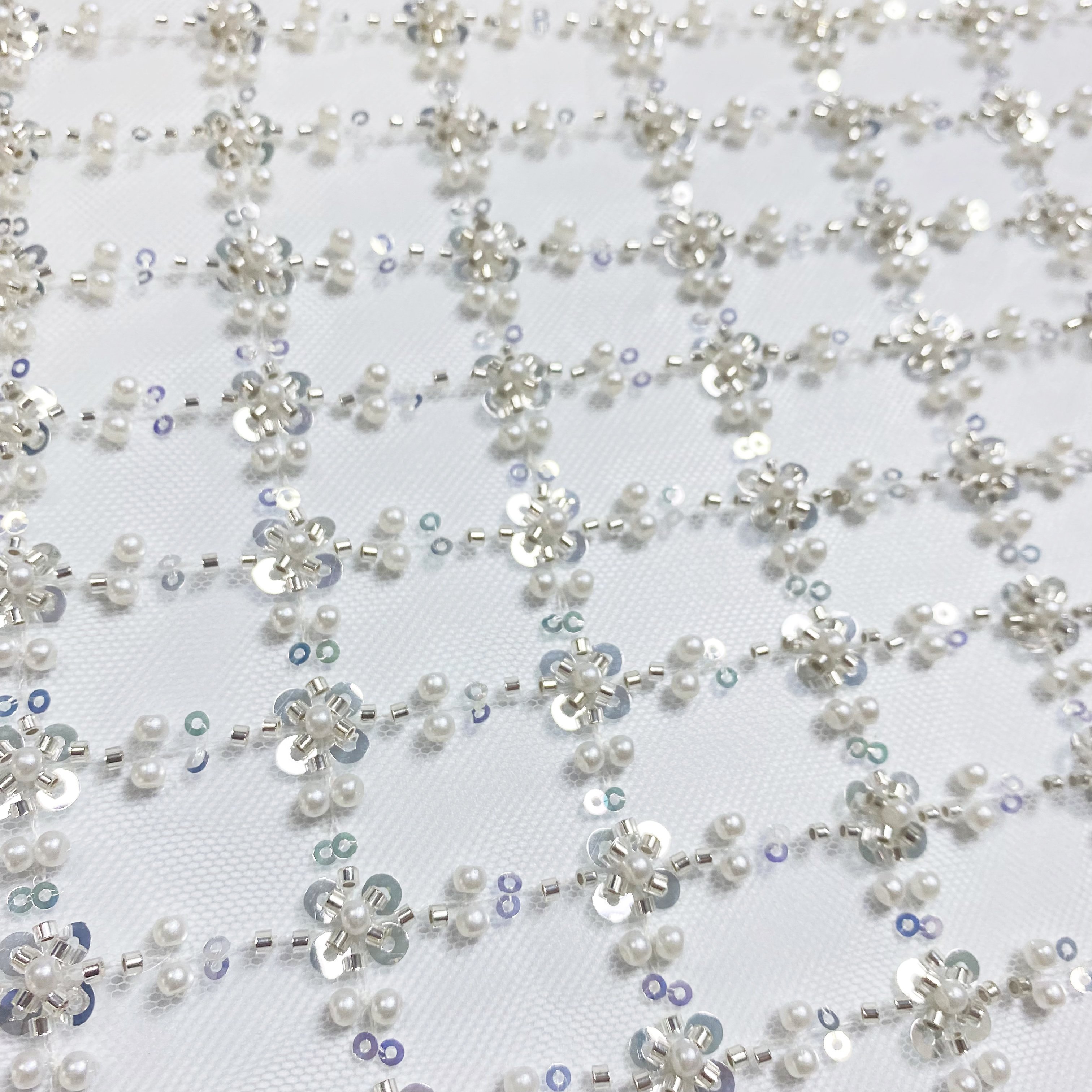 2024 Square grid sequin net embroidery fabric beaded lace fabric for luxury dress