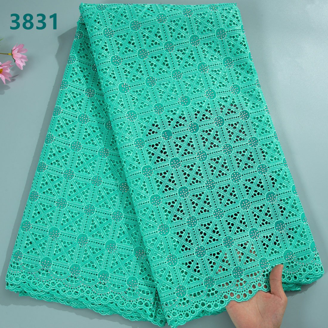 Pure White African Lace Fabric High Quality Classic Nigeria Cotton Lace Fabric With Crystals for Women Wedding Dresses 3831