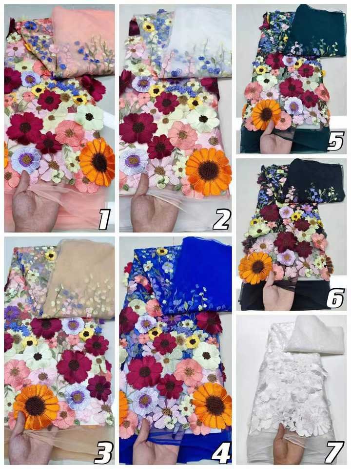 Factory Stock multicolor Handmade Embroidery Lace fabric 3D decal flower embroidery fabric for women dress
