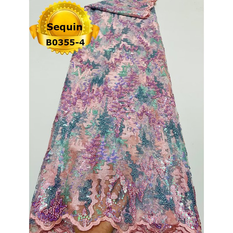 Good quality mix color embroidery with sequins french lace Fabric For Garment