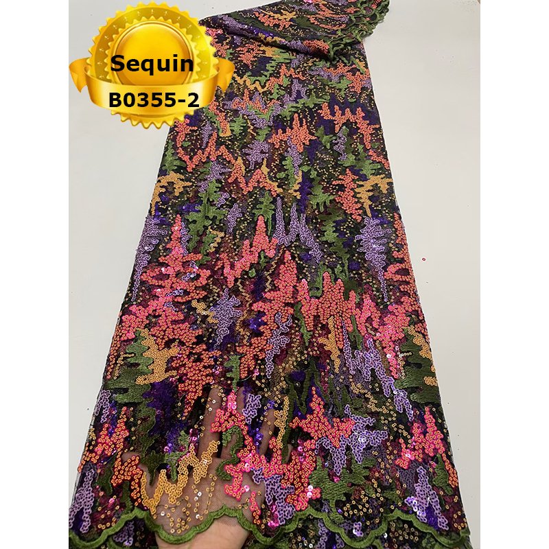 Good quality mix color embroidery with sequins french lace Fabric For Garment