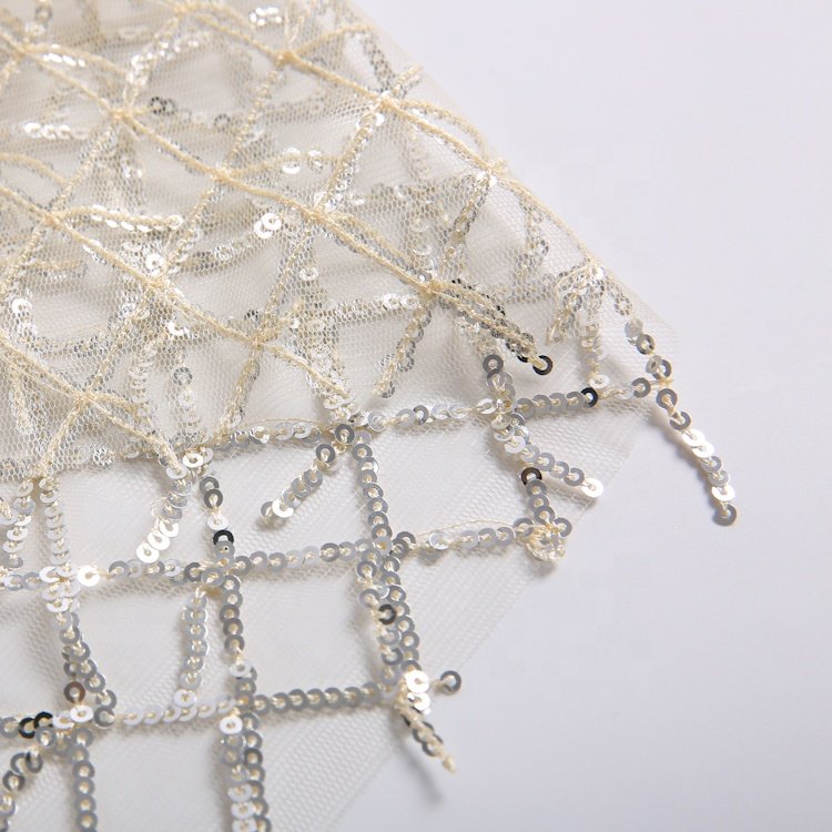Cheap Luxury Knitted Polyester Soft Glitter Gold Lace Tulle Sequin Embroidery Mesh Fabric For Girl Party Floral Dress