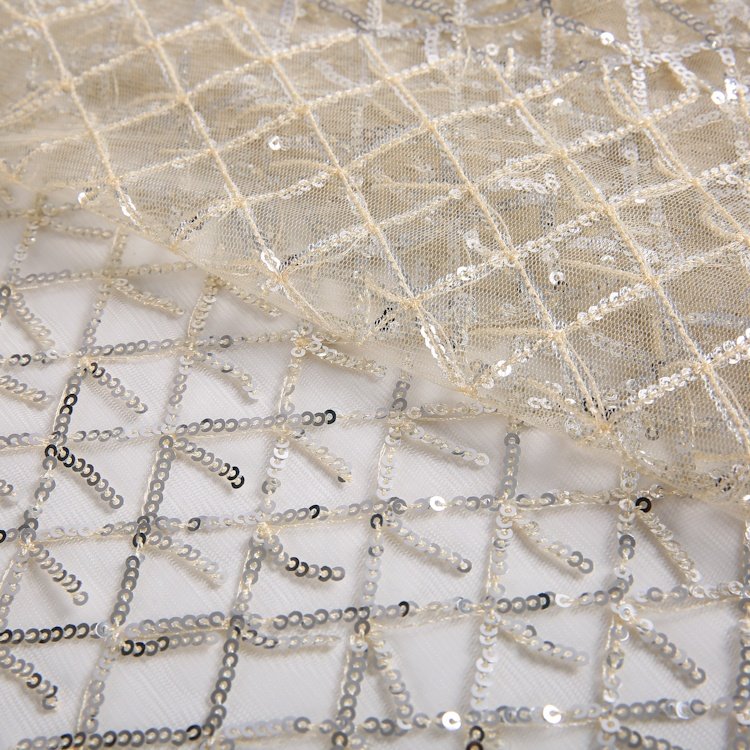 Cheap Luxury Knitted Polyester Soft Glitter Gold Lace Tulle Sequin Embroidery Mesh Fabric For Girl Party Floral Dress