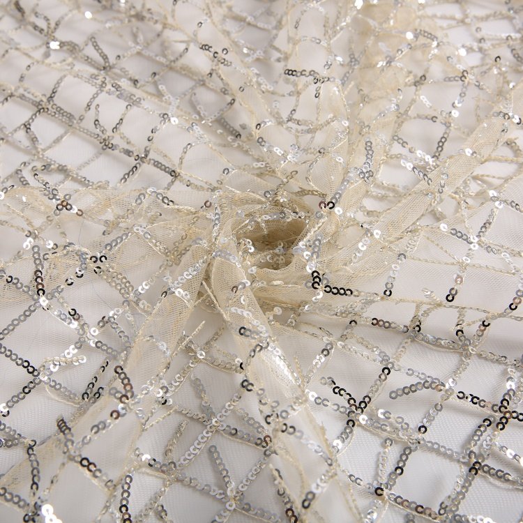 Cheap Luxury Knitted Polyester Soft Glitter Gold Lace Tulle Sequin Embroidery Mesh Fabric For Girl Party Floral Dress