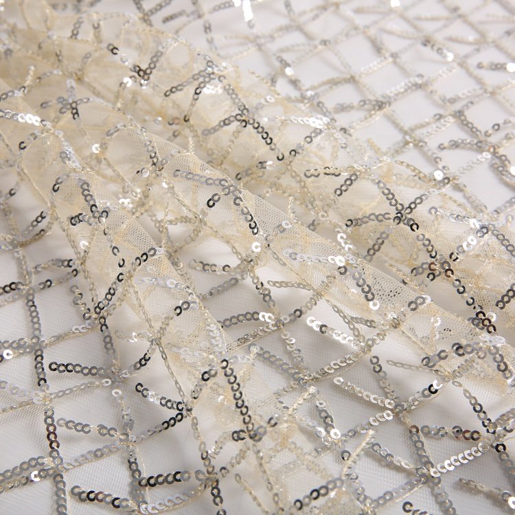 Cheap Luxury Knitted Polyester Soft Glitter Gold Lace Tulle Sequin Embroidery Mesh Fabric For Girl Party Floral Dress