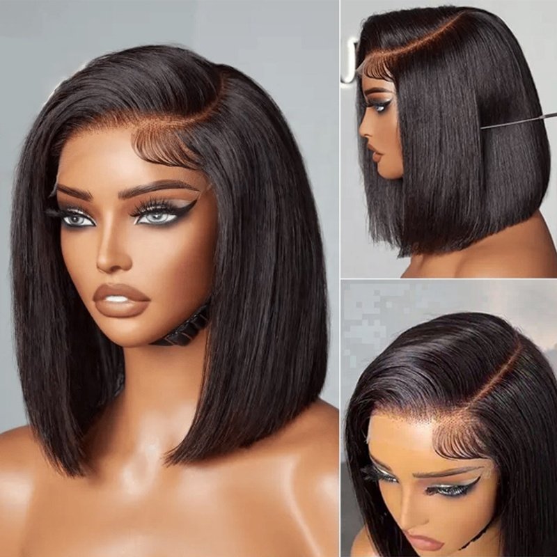 High Quality Glueless Wig Silky Blunt Bob Cut 5x5 Closure HD Lace Front Wig Breathable Cap 100% Human Hair Wig