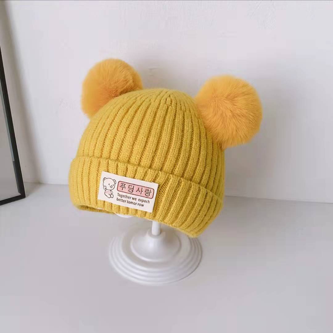 Winter Soft Warm Hat Knitted Beanie with Pompom Cute Hats Newborn Toddler Baby Girl Boy double hairball Cotton Lovely Hats