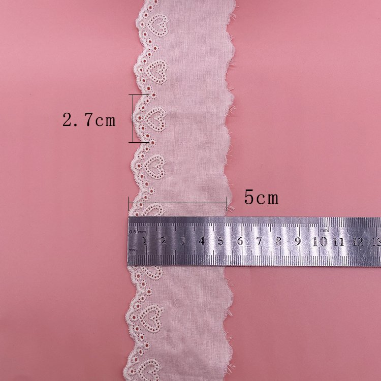 Perforated heart-shaped white lace children's clothes 5cm cotton trim lace trimming border embroidery 100%cotton lace