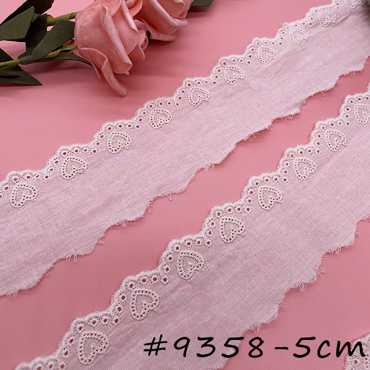 Perforated heart-shaped white lace children's clothes 5cm cotton trim lace trimming border embroidery 100%cotton lace