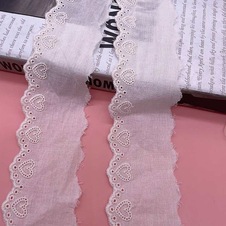 Perforated heart-shaped white lace children's clothes 5cm cotton trim lace trimming border embroidery 100%cotton lace