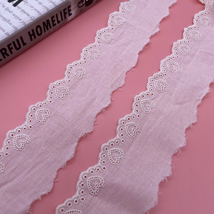 Perforated heart-shaped white lace children's clothes 5cm cotton trim lace trimming border embroidery 100%cotton lace