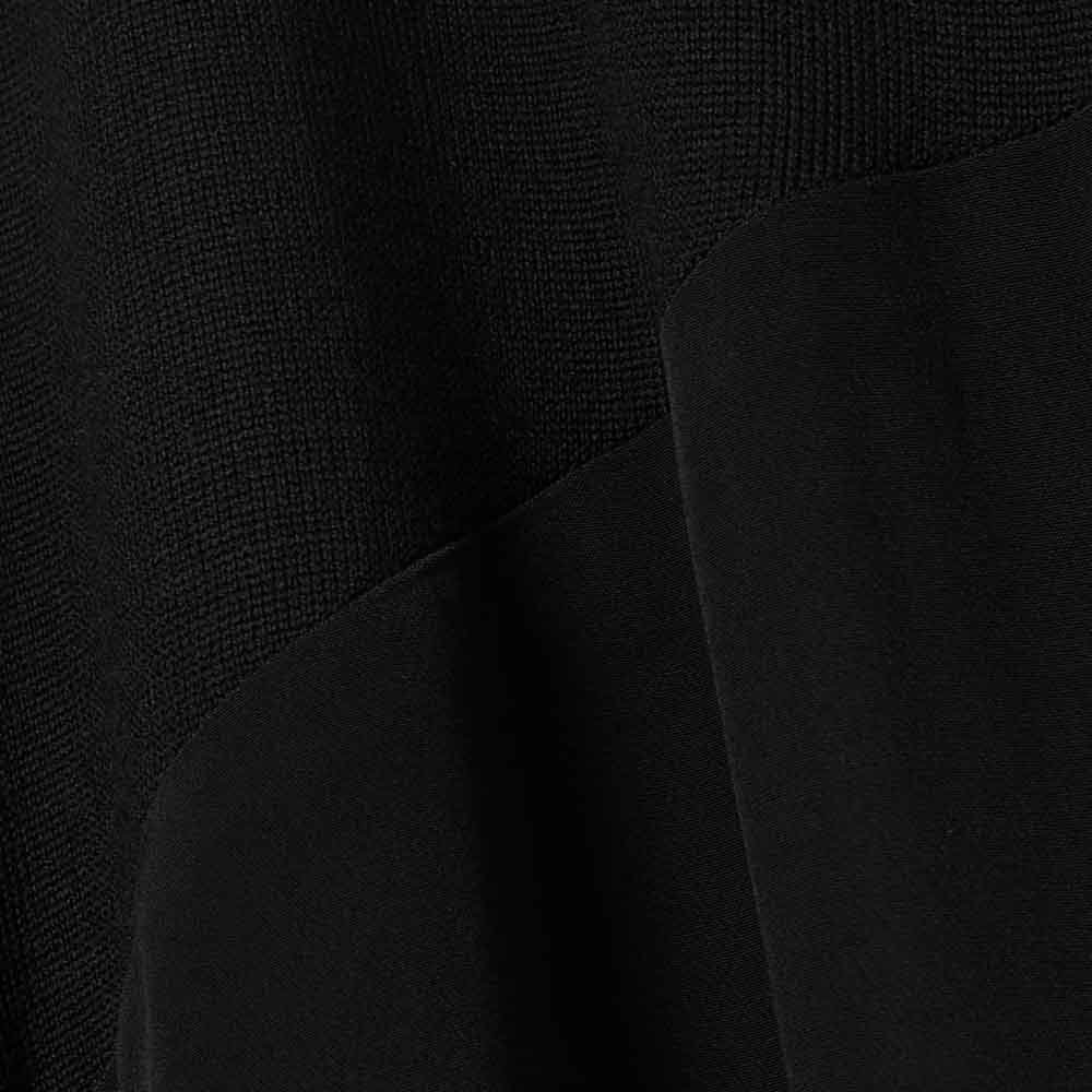Knitwear Manufacturer Custom Autumn temperament elegant black knitted lapel botton down asymmetric paneled wool and jersey dress
