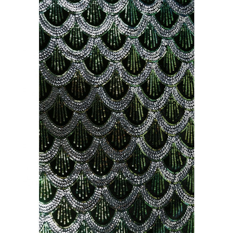 Custom sweet Africa bead embroidered velvet green sequin dress cloth lace fabric