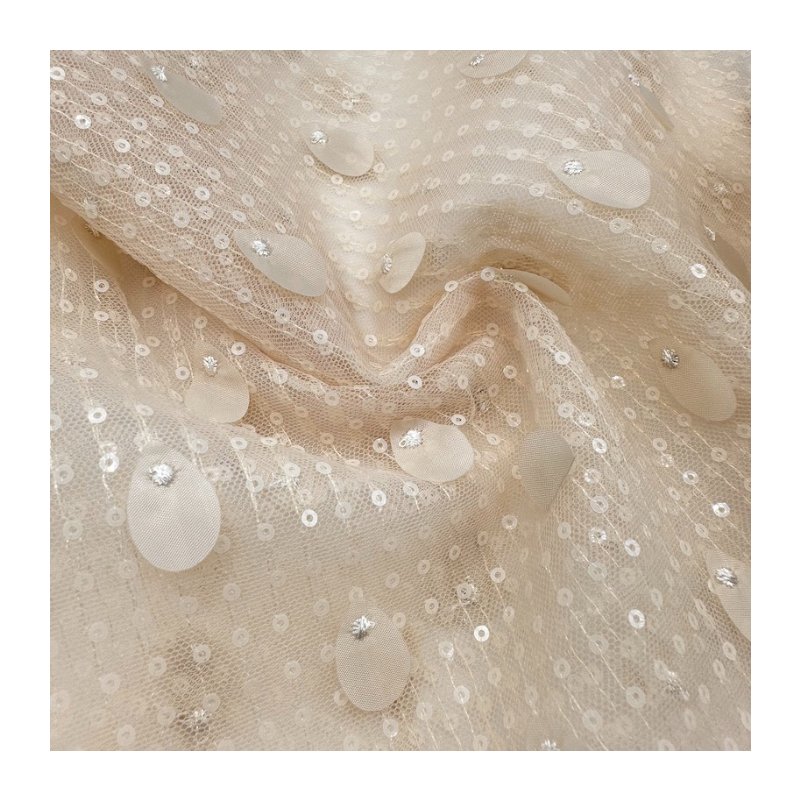 High quality polyester 60gsm sequin woven floral pattern embroidery fabric for wedding clothing