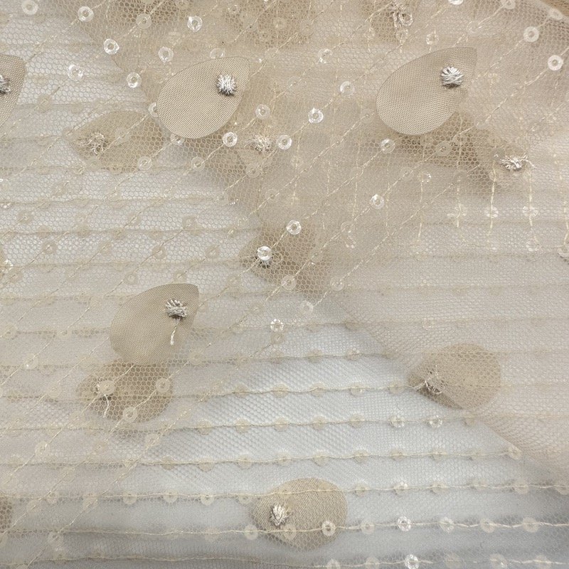 High quality polyester 60gsm sequin woven floral pattern embroidery fabric for wedding clothing