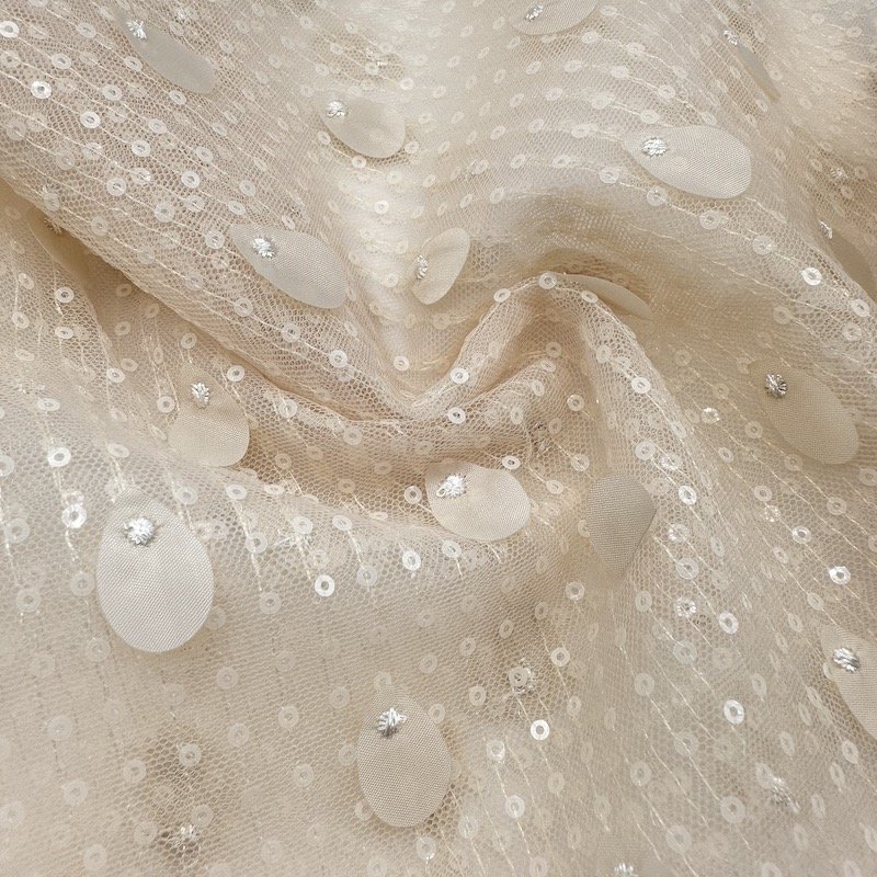 High quality polyester 60gsm sequin woven floral pattern embroidery fabric for wedding clothing