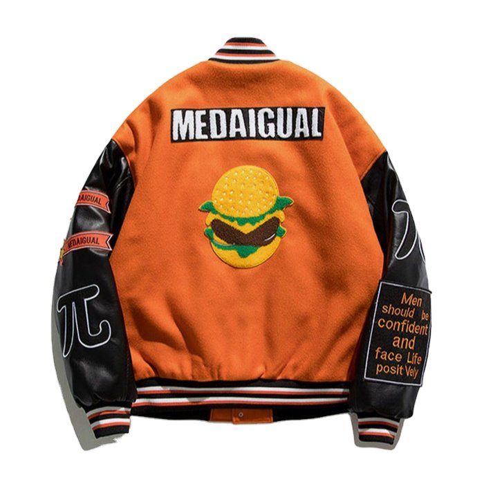 Plus Size Winter Letterman Jacket Real Cow Hide Leather Chenille Patch Embroidery Men's Black Leather Sleeves Letterman Jackets