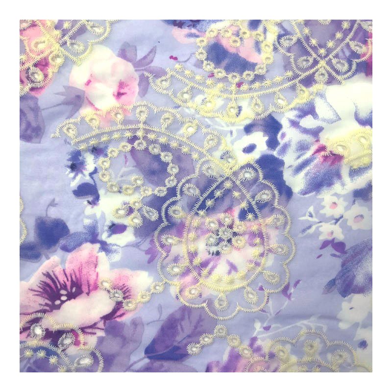 B-895 Printed all over embroidered Polyester hi-multi chiffon flat embroidery fabric for Apparel