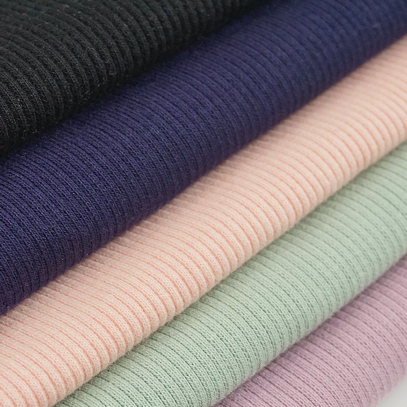 Popular Solid Color Jersey Polyester Spandex Ribbed Elastic 4*2 Thick Knitted Rib Knit Fabric For Winter