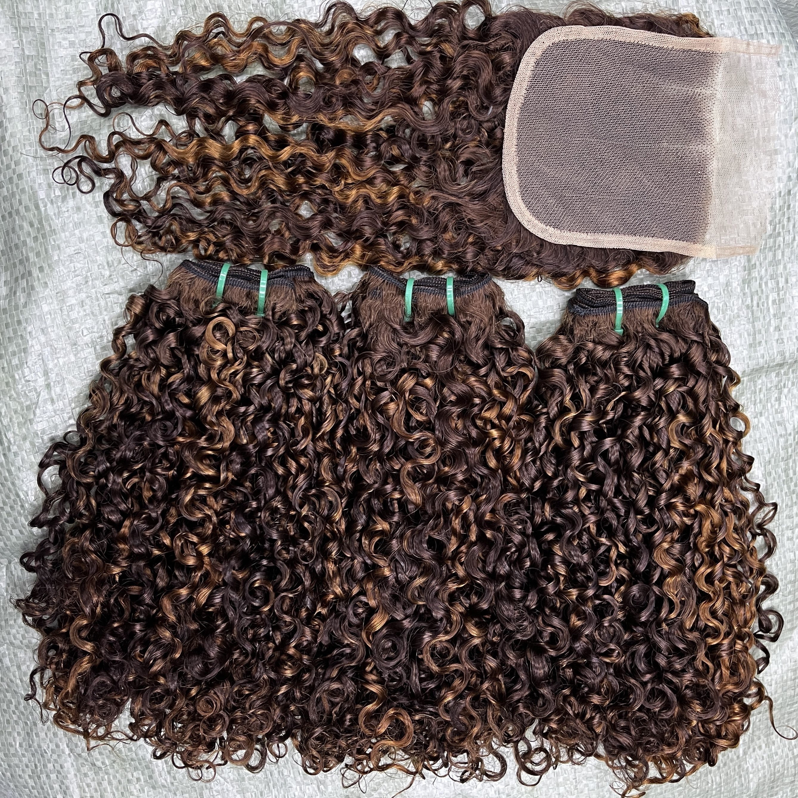 12a Fumi Super Double Drawn Virgin Indian Human Hair Pixie Curls 3 Bundles with Lace Frontal Closure