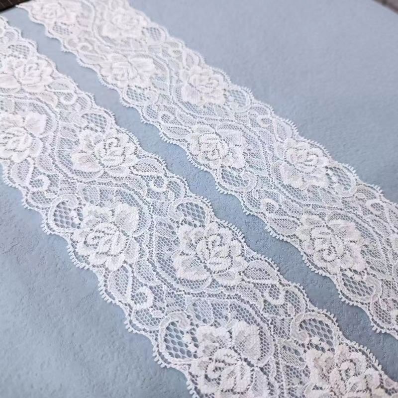 ZJ013 Good Quality 6cm Wide Stretch Mesh Lace Trim White Stretch Lace Fabric Fabrics Trim for Underwear and Dress