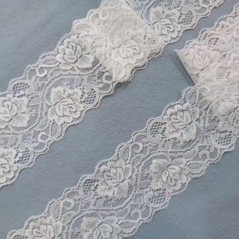 ZJ013 Good Quality 6cm Wide Stretch Mesh Lace Trim White Stretch Lace Fabric Fabrics Trim for Underwear and Dress