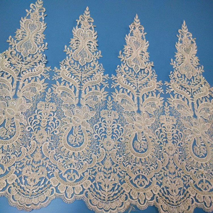 Wedding Bridal Lace Appliqued Flower Sequined Dress Embroidered Border Lace Trims For Wedding Dress