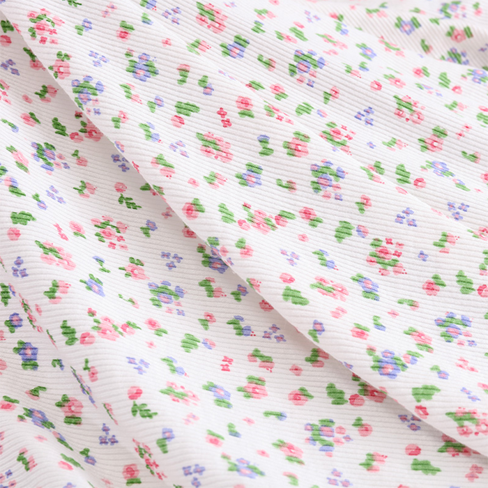 Thin Tissue Print Floral Rib Knit Fabric Stretchy Rib Jersey Fabric for Sewing Summer Dress Or Tops